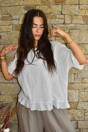 Hopsack Frill Box Top White